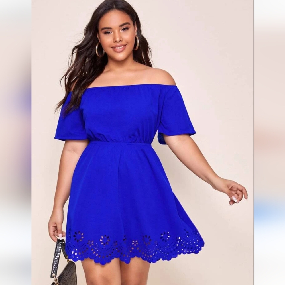 NWT Off Shoulder Scalloped Detail Midi Dress | Size 2XL